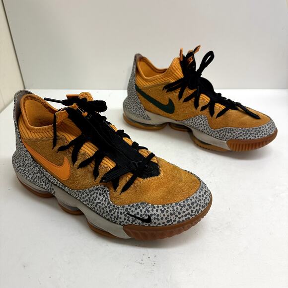 Nike LeBron 16 Low atmos Safari Orange Suede Elephant Print Men's Size 10 - Picture 4 of 12